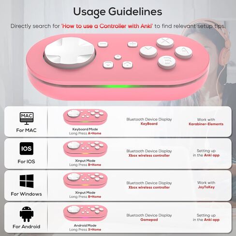 جهاز تحكم جوريكسر لاسلكي يعمل بالبلوتوث لجهاز Anki App-Gamepad صغير الحجم للتحكم في Switch-Windows-Android-MacOS مع كابل وحزام (وردي) in Kuwait