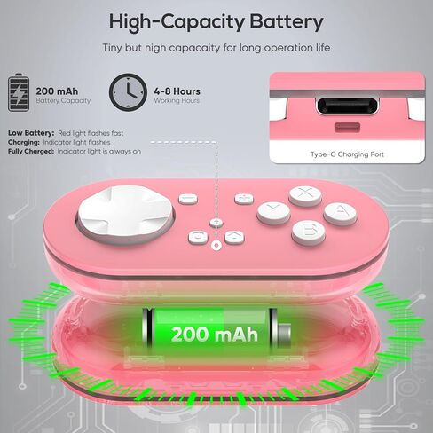 جهاز تحكم جوريكسر لاسلكي يعمل بالبلوتوث لجهاز Anki App-Gamepad صغير الحجم للتحكم في Switch-Windows-Android-MacOS مع كابل وحزام (وردي) in Kuwait