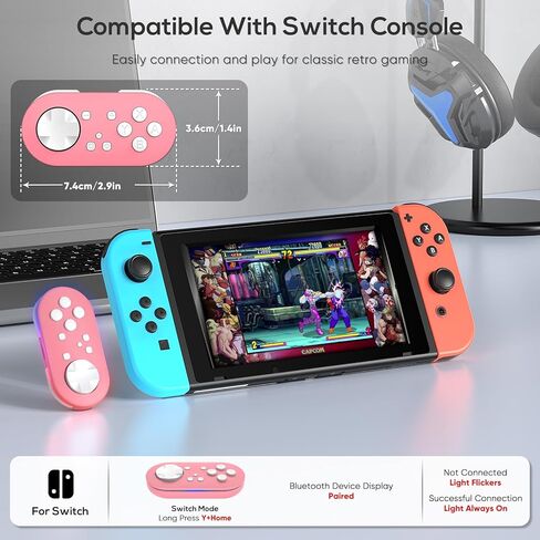 جهاز تحكم جوريكسر لاسلكي يعمل بالبلوتوث لجهاز Anki App-Gamepad صغير الحجم للتحكم في Switch-Windows-Android-MacOS مع كابل وحزام (وردي) in Kuwait