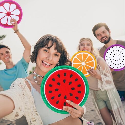 CroBlissful 24 Pcs Foldable Flying Disc Fans 9.84'' Fruit Folding Hand Fan Round Collapsible Handheld Fan Decorative Pocket Fans with Bag for Boys Girls Gift Beach Lawn Park Camping Game Party Favor in Saudi Arabia