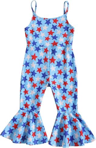 ملابس أطفال من Noubeau للأطفال الرضع والبنات في الرابع من يوليو بدلة رومبير ذات جرس سفلي بعلم أمريكي من قطعة واحدة بدون أكمام in Kuwait