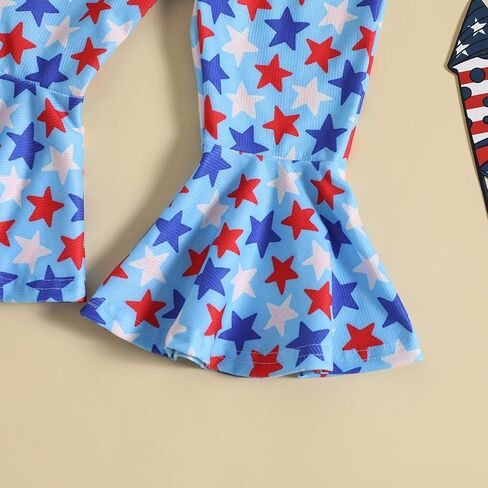 ملابس أطفال من Noubeau للأطفال الرضع والبنات في الرابع من يوليو بدلة رومبير ذات جرس سفلي بعلم أمريكي من قطعة واحدة بدون أكمام in Kuwait