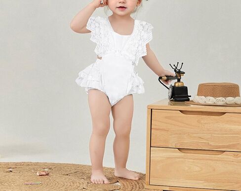 tagyum Baby Girl Clothes Solid Color Lace Sleeveless One-Piece Romper Dress Infant Summer Outfit in Saudi Arabia