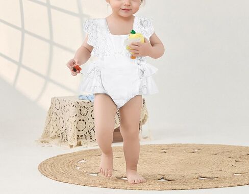 ملابس تاجيوم للفتيات الصغيرات بلون سادة بدون أكمام من الدانتيل من قطعة واحدة فستان صيفي للرضع in Kuwait