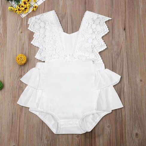 ملابس تاجيوم للفتيات الصغيرات بلون سادة بدون أكمام من الدانتيل من قطعة واحدة فستان صيفي للرضع in Kuwait