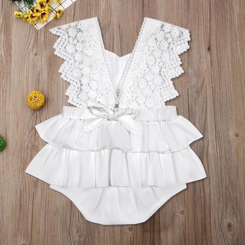 ملابس تاجيوم للفتيات الصغيرات بلون سادة بدون أكمام من الدانتيل من قطعة واحدة فستان صيفي للرضع in Kuwait