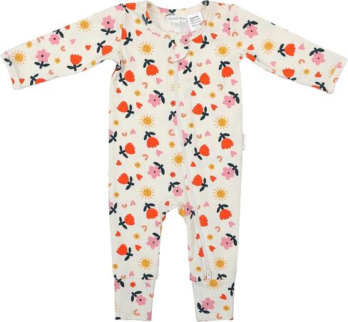 Munich Blue Unisex Baby Toddler Growsuit – Long Sleeve Jumpsuit with Animal & Nature Prints, 2-Way Zipper, Fold-Over Cuffs in Saudi Arabia