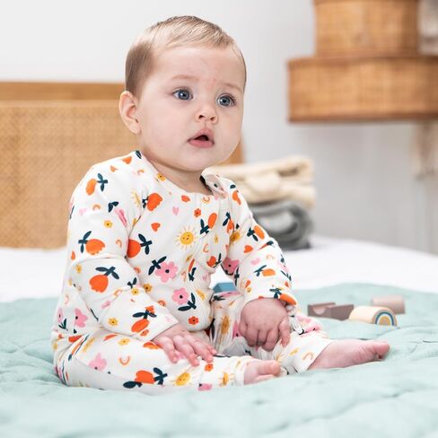 Munich Blue Unisex Baby Toddler Growsuit – Long Sleeve Jumpsuit with Animal & Nature Prints, 2-Way Zipper, Fold-Over Cuffs in Saudi Arabia