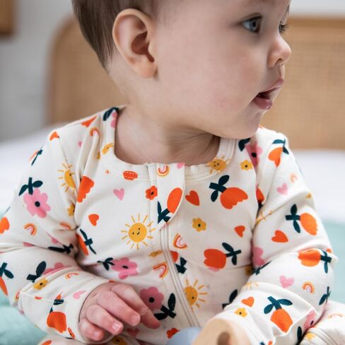 Munich Blue Unisex Baby Toddler Growsuit – Long Sleeve Jumpsuit with Animal & Nature Prints, 2-Way Zipper, Fold-Over Cuffs in Saudi Arabia