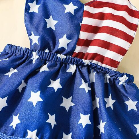 Noubeau 4th من يوليو الرضع طفلة ملابس للفتيات العلم الأمريكي الرسن رومبير بوم بوم عارية الذراعين فستان القوس عقال الصيف مجموعة in Kuwait