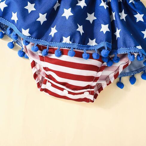 Noubeau 4th من يوليو الرضع طفلة ملابس للفتيات العلم الأمريكي الرسن رومبير بوم بوم عارية الذراعين فستان القوس عقال الصيف مجموعة in Kuwait