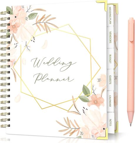 Beautiful floral Wedding Planner, Wedding Planning Book And Organizer with a pink pen, Wedding Planner Book in 8.5X11, Wedding Planning Book in pink and green in Saudi Arabia
