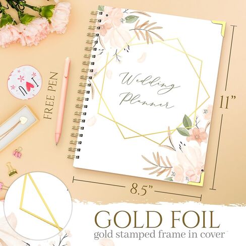 Beautiful floral Wedding Planner, Wedding Planning Book And Organizer with a pink pen, Wedding Planner Book in 8.5X11, Wedding Planning Book in pink and green in Saudi Arabia