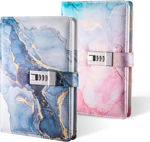 مذكرات مع قفل، مجلة قابلة للقفل مقاس A5، مذكرات قفل مجمعة من جلد البولي يوريثان، منظم مخطط مذكرات القفل للرجال والنساء، منتج مكتبي 8.6 × 5.9 بوصة - أرجواني in Kuwait