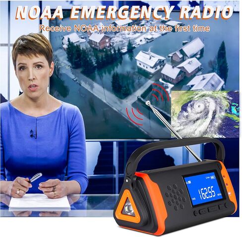 راديو كرنك للطقس في حالات الطوارئ بقدرة 4000 مللي أمبير في الساعة - محمول، يعمل بالطاقة الشمسية، ذراع يدوي، AM/FM/NOAA راديو تنبيه للطقس، تشغيل موسيقى Aux، شاحن هاتف محمول USB، منبه SOS، مصباح يدوي LED للأعاصير والأعاصير in Kuwait