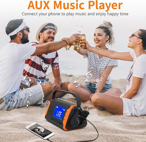 راديو كرنك للطقس في حالات الطوارئ بقدرة 4000 مللي أمبير في الساعة - محمول، يعمل بالطاقة الشمسية، ذراع يدوي، AM/FM/NOAA راديو تنبيه للطقس، تشغيل موسيقى Aux، شاحن هاتف محمول USB، منبه SOS، مصباح يدوي LED للأعاصير والأعاصير in Kuwait