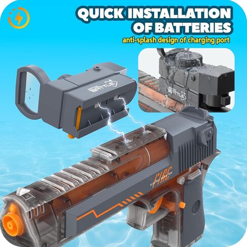 Electric Water Gun, Automatic Squirt Guns Up to 35 FT Range with Large Capacity, 500CC Water Blasters for Kids Adults Water Gun for Summer Pool Parties Beach Games(Grey) in Saudi Arabia