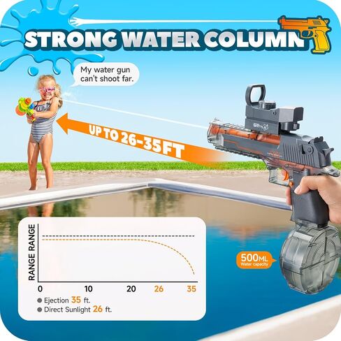 Electric Water Gun, Automatic Squirt Guns Up to 35 FT Range with Large Capacity, 500CC Water Blasters for Kids Adults Water Gun for Summer Pool Parties Beach Games(Grey) in Saudi Arabia
