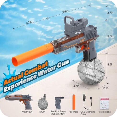 Electric Water Gun, Automatic Squirt Guns Up to 35 FT Range with Large Capacity, 500CC Water Blasters for Kids Adults Water Gun for Summer Pool Parties Beach Games(Grey) in Saudi Arabia