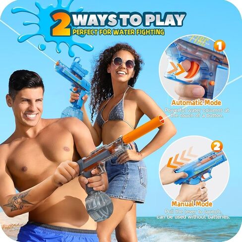 Electric Water Gun, Automatic Squirt Guns Up to 35 FT Range with Large Capacity, 500CC Water Blasters for Kids Adults Water Gun for Summer Pool Parties Beach Games(Grey) in Saudi Arabia