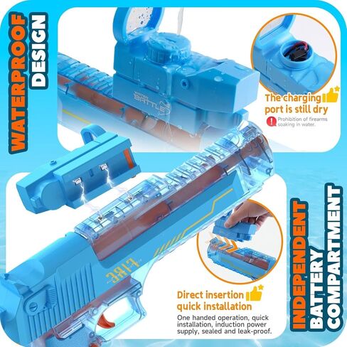 Electric Water Gun, Automatic Squirt Guns Up to 35 FT Range with Large Capacity, 500CC Water Blasters for Kids Adults Water Gun for Summer Pool Parties Beach Games(Grey) in Saudi Arabia