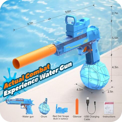 Electric Water Gun, Automatic Squirt Guns Up to 35 FT Range with Large Capacity, 500CC Water Blasters for Kids Adults Water Gun for Summer Pool Parties Beach Games(Grey) in Saudi Arabia