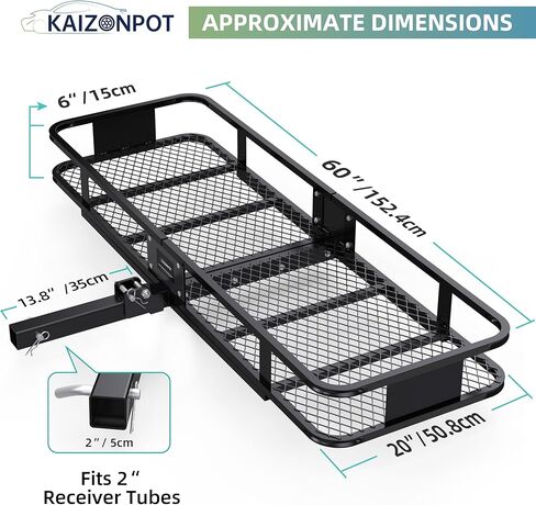 KAIZONPOT 60 × 20 × 6 بوصة حامل بضائع بقدرة 500 رطل، سلة بضائع قابلة للطي، رفوف بضائع لوصلة مقطورة in Kuwait