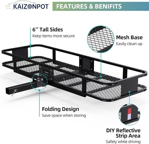 KAIZONPOT 60 × 20 × 6 بوصة حامل بضائع بقدرة 500 رطل، سلة بضائع قابلة للطي، رفوف بضائع لوصلة مقطورة in Kuwait