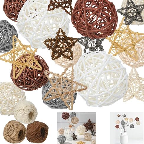 ZhouBoat 27 Pcs Wicker Rattan Balls Decorative Balls Decorative for Bowls Table Decor Star Shaped for Wedding Party, Potpourri Decor in Saudi Arabia