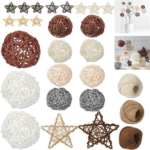 ZhouBoat 27 Pcs Wicker Rattan Balls Decorative Balls Decorative for Bowls Table Decor Star Shaped for Wedding Party, Potpourri Decor in Saudi Arabia