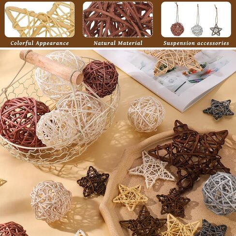ZhouBoat 27 Pcs Wicker Rattan Balls Decorative Balls Decorative for Bowls Table Decor Star Shaped for Wedding Party, Potpourri Decor in Saudi Arabia