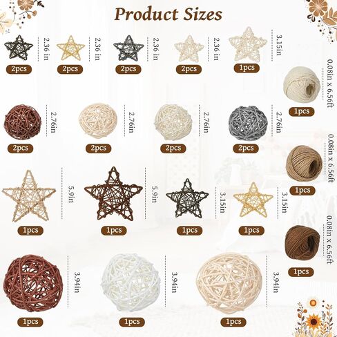 ZhouBoat 27 Pcs Wicker Rattan Balls Decorative Balls Decorative for Bowls Table Decor Star Shaped for Wedding Party, Potpourri Decor in Saudi Arabia