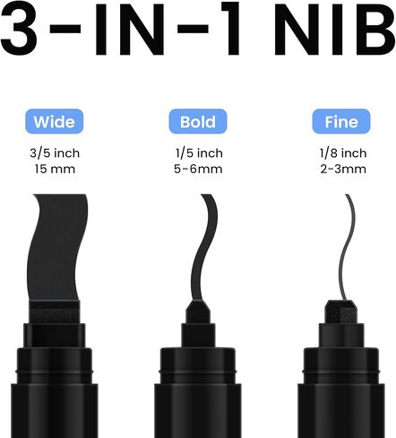 BIGTHUMB Liquid Chalk Markers Erasable Window Paint Pen: 15mm Jumbo Wet Erase Glass Washable Markers Large Wide Tip 1 Black 2 White Chalk Markers for Chalkboard Blackboard Mirror Auto Car in Kuwait