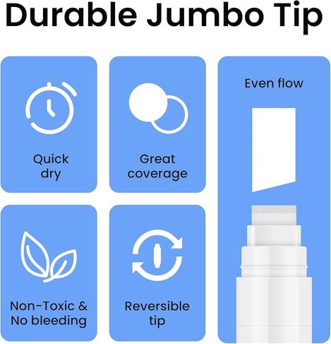 BIGTHUMB Liquid Chalk Markers Erasable Window Paint Pen: 15mm Jumbo Wet Erase Glass Washable Markers Large Wide Tip 1 Black 2 White Chalk Markers for Chalkboard Blackboard Mirror Auto Car in Kuwait