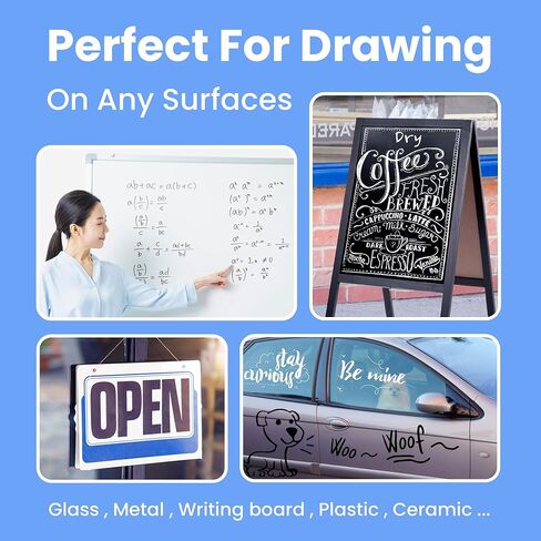 BIGTHUMB Liquid Chalk Markers Erasable Window Paint Pen: 15mm Jumbo Wet Erase Glass Washable Markers Large Wide Tip 1 Black 2 White Chalk Markers for Chalkboard Blackboard Mirror Auto Car in Kuwait