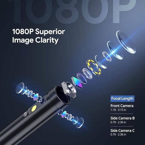 منظار داخلي لاسلكي ثلاثي العدسات من DEPSTECH، كاميرا فحص بوريسكوب عالية الدقة 1080 بكسل لهواتف iPhone Android، كاميرا ثعبان واي فاي 7.9 مم مع ضوء، كاميرا نطاق مرنة 16.5 قدم مع تكبير للسيارات والجدار والأنابيب in Kuwait