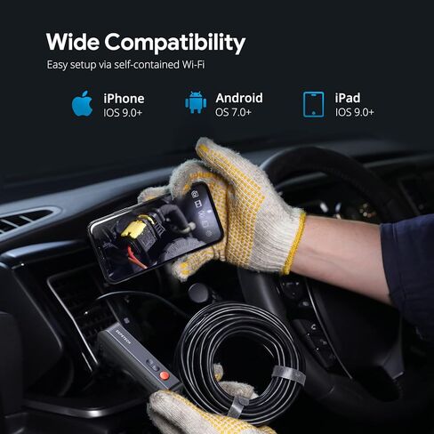 منظار داخلي لاسلكي ثلاثي العدسات من DEPSTECH، كاميرا فحص بوريسكوب عالية الدقة 1080 بكسل لهواتف iPhone Android، كاميرا ثعبان واي فاي 7.9 مم مع ضوء، كاميرا نطاق مرنة 16.5 قدم مع تكبير للسيارات والجدار والأنابيب in Kuwait