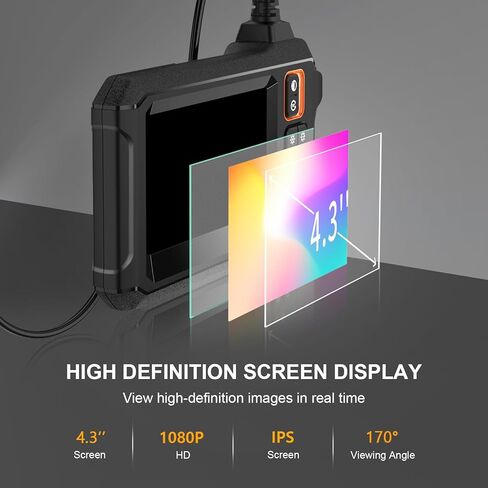 UNNGEIGEI Borescope Camera with Light, 4.3" HD Endoscope Camera with 16.5FT Semi-Rigid Cord, IP67 Waterproof Sewer Inspection Camera, Snake Camera for Plumbing Drain Wall Inspection, Gadgets for Men in Kuwait