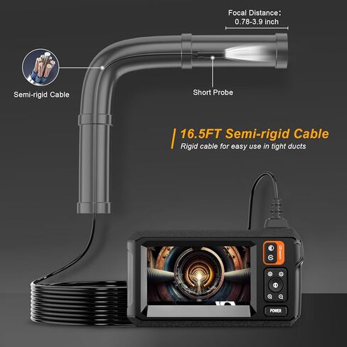 UNNGEIGEI Borescope Camera with Light, 4.3" HD Endoscope Camera with 16.5FT Semi-Rigid Cord, IP67 Waterproof Sewer Inspection Camera, Snake Camera for Plumbing Drain Wall Inspection, Gadgets for Men in Kuwait