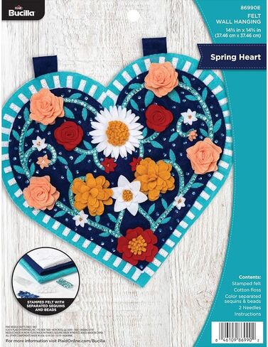 Bucilla Felt Applique Wall Hanging Kit, 14.75" x 14.75", Spring Hearts w/ 3D Flowers in Saudi Arabia