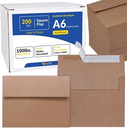 200 Pcs A6 Invitation Envelopes in Brown Kraft Peel & Seal Self-Seal 4 3/4 x 6 1/2 Square Flap Envelopes 100lb.for Wedding Shower Graduation Invitation Announcement Mailing 4 x 6 Photo Greeting Card in Saudi Arabia