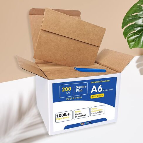 200 Pcs A6 Invitation Envelopes in Brown Kraft Peel & Seal Self-Seal 4 3/4 x 6 1/2 Square Flap Envelopes 100lb.for Wedding Shower Graduation Invitation Announcement Mailing 4 x 6 Photo Greeting Card in Saudi Arabia