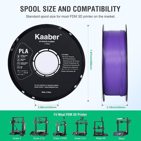 Kaaber 1.75mm PLA 3D Printer Filament,Purple 3D Printing Filament 1kg Spool-Dimensional Accuracy +/- 0.03mm Fit Most FDM Printer,Tangle-Free 3D Printing PLA Filament in Saudi Arabia