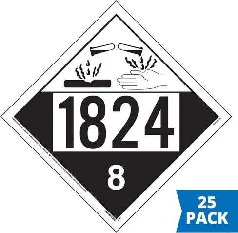 1824 Placard, Class 8 Corrosive 25-pk. - 10.75" x 10.75" Removable Self Adhesive Vinyl - J. J. Keller & Associates - Complies with DOT Hazmat Placard Requirements in Saudi Arabia
