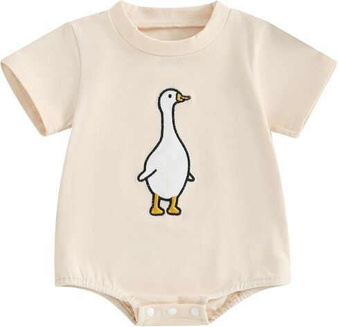 Baby Girl Boy Summer Romper Short Sleeve Farm Animal Goose/Chicken Embroidery Print Bodysuit Unisex Newborn Clothes in Saudi Arabia