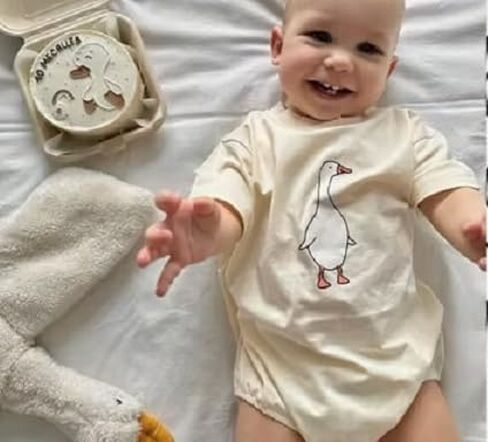 Baby Girl Boy Summer Romper Short Sleeve Farm Animal Goose/Chicken Embroidery Print Bodysuit Unisex Newborn Clothes in Saudi Arabia