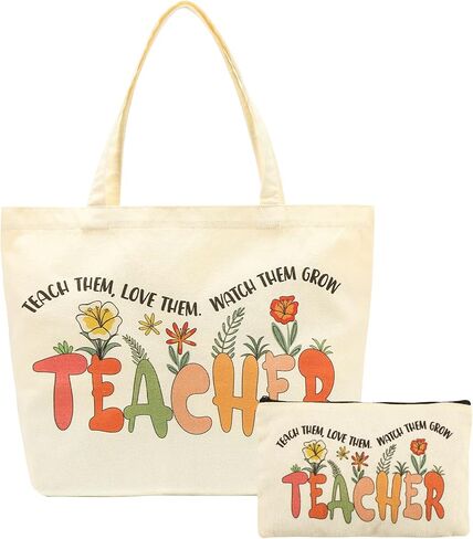 2 Pcs Teacher Appreciation Gifts for Women Teacher Canvas Tote Bags for Women Thank you Teacher Gifts for Teacher Day in Saudi Arabia