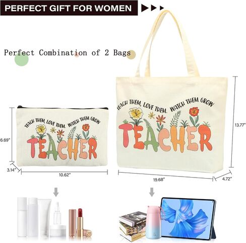 2 Pcs Teacher Appreciation Gifts for Women Teacher Canvas Tote Bags for Women Thank you Teacher Gifts for Teacher Day in Saudi Arabia