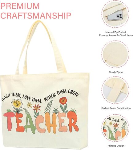 2 Pcs Teacher Appreciation Gifts for Women Teacher Canvas Tote Bags for Women Thank you Teacher Gifts for Teacher Day in Saudi Arabia