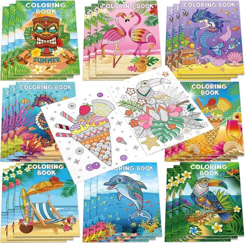 Pasimy 24 Pack Summer Coloring Books Bulk Mandala Tropical Coloring Book for Boys Girls Adults Luau Hawaiian Flamingo Summer Beach Baby Shower Birthday Party Favors Gift Bag Fillers Supplies, 8 Styles in Saudi Arabia